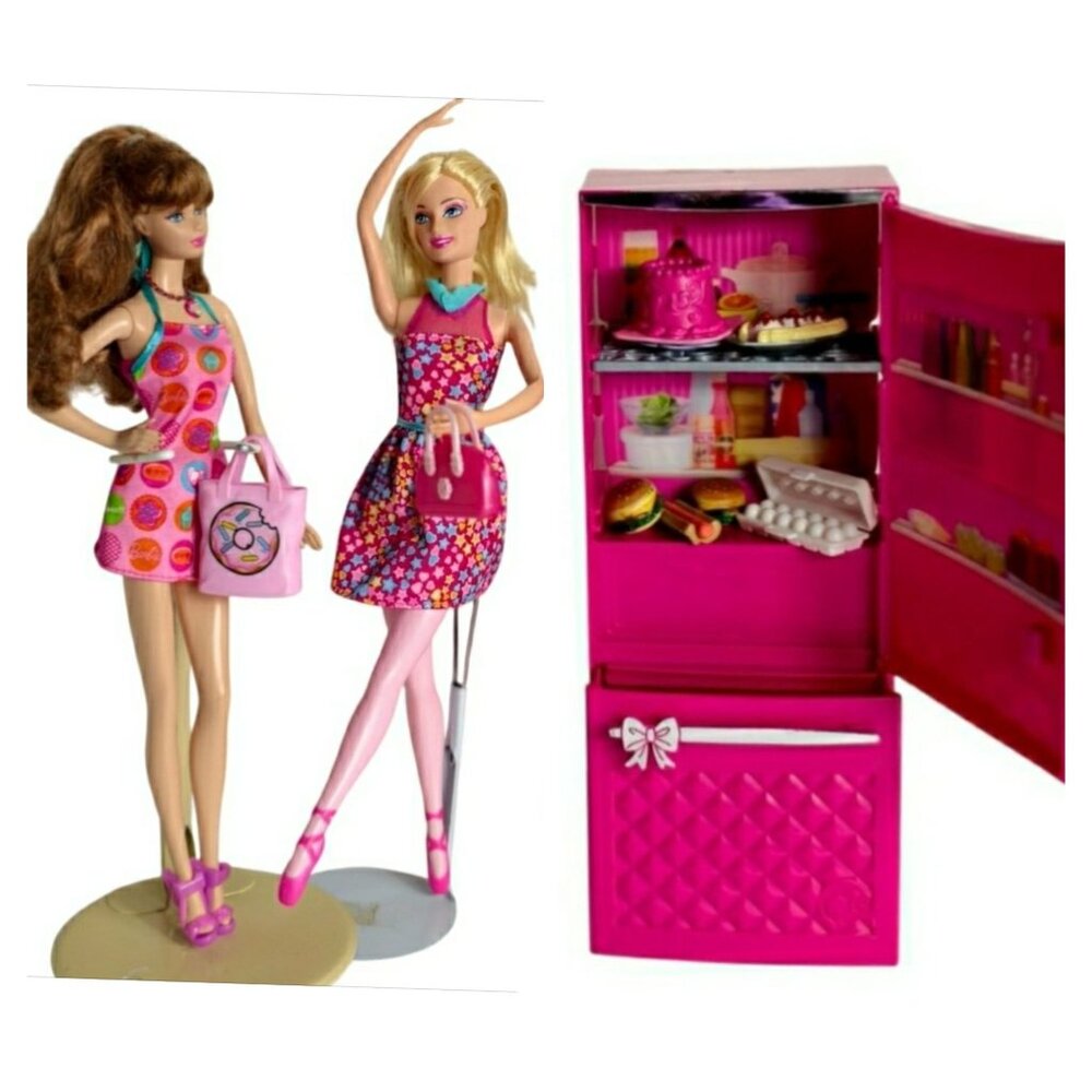 Barbie Glam Refrigerator Dolls Kitchen Play Set Ballerina Mini Foods Culinary